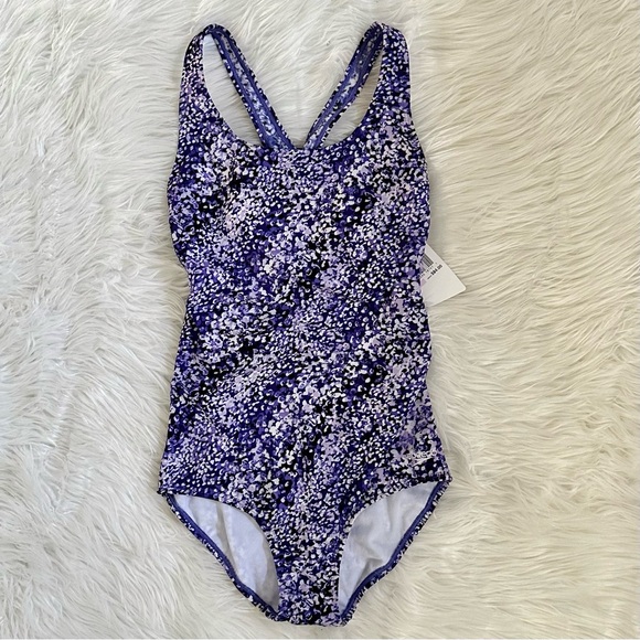 SPEEDO NWT 6 Blended Ink Ultraviolet Purple Dot One Piece Racerback Swimsuit - Picture 2 of 10
